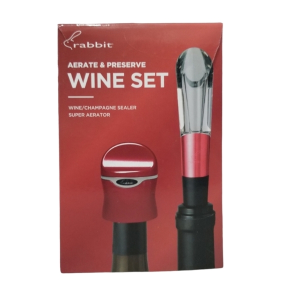 Rabbit Aerate & Preserve Wine Set New in Box Wine Champagne Sealer Aerator Red - Picture 2 of 2